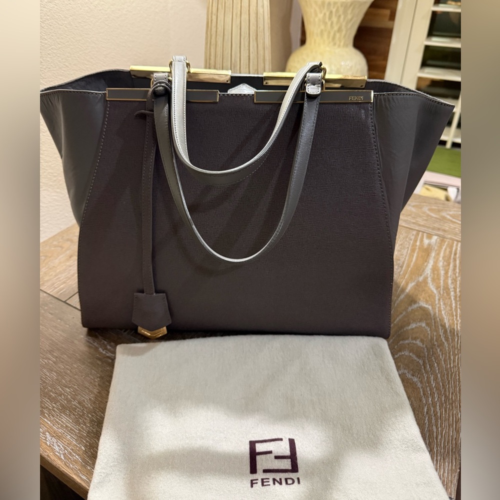 Fendi Dark Gray Tote with Gold Accents